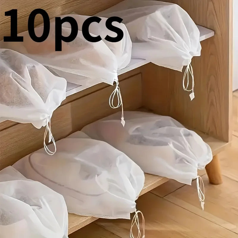 10pcs Portable Shoe Storage Bags, Non-Woven Travel Organizer, for shoes,with Drawstring Closure,Hanging Shoe Storage Bag