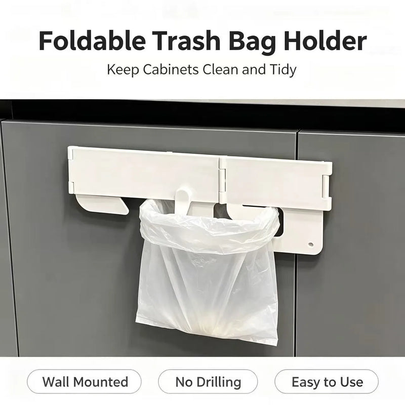 Foldable Wall-Mounted Trash Can Rack No-Drill Bathroom Kitchen Multi-Functional Storage Plastic Bag Holder