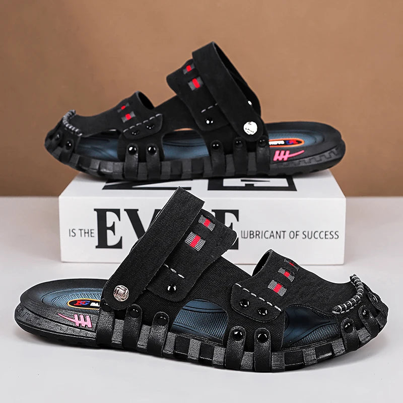 Men's Closed Toe Anti-collision Sandals Summer Soft Sole Breathable Outdoor Casual Beach Shoes fashion youth double-use slippers