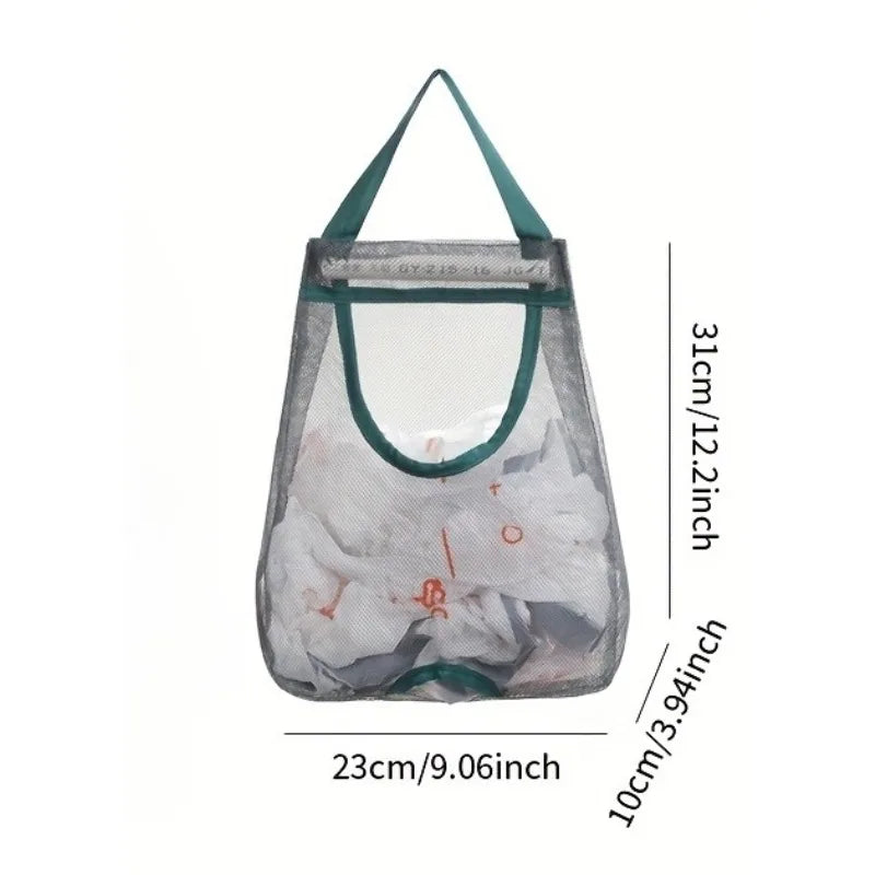 1pc Wall-Mounted Kitchen Trash Bag Organizer,Washable Mesh bag,Japanese-Style Large Capacity Plastic Bag Storage bag,Large Size