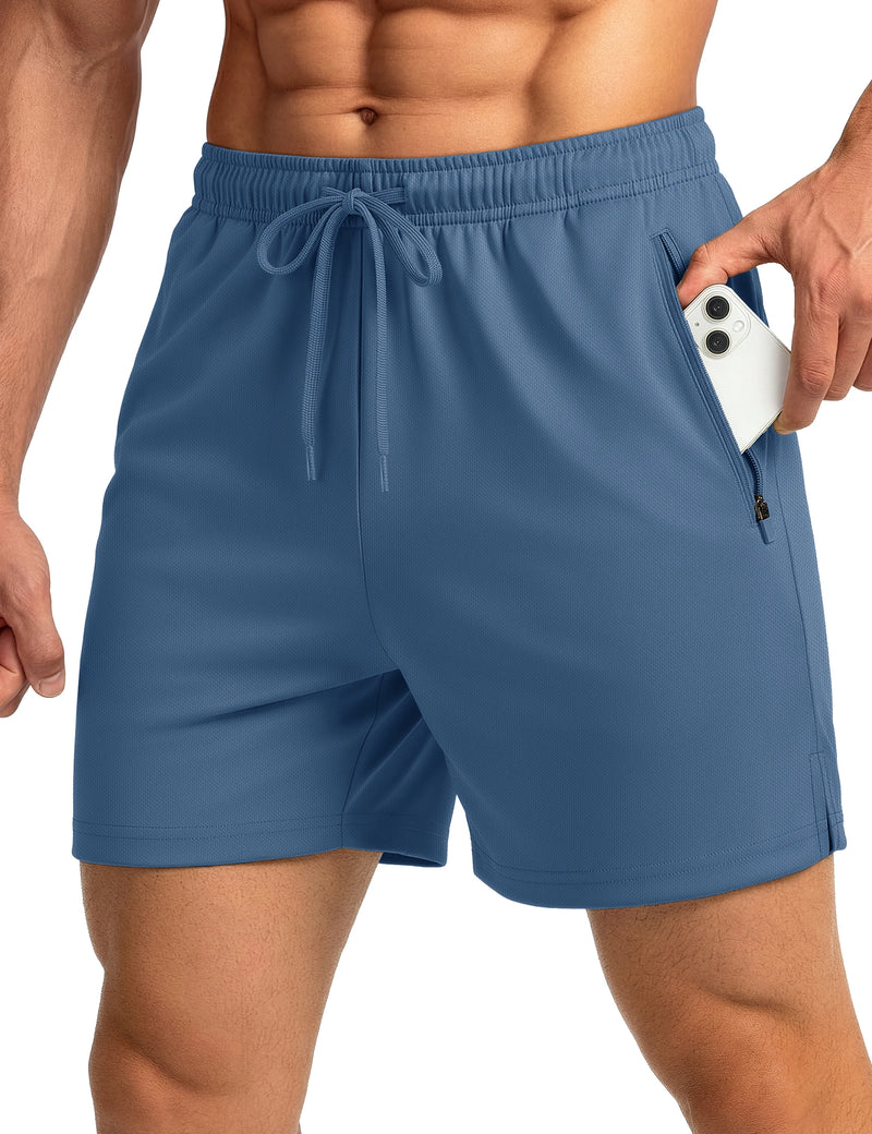 TACVASEN Men's Athletic Running Shorts Mesh Quick Dry Lightweight 5 inches Drawstring Gym Workout Shorts with Zipper Pockets