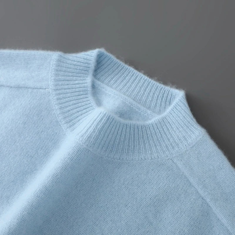 100% Australian Wool Men's New Half Turtleneck Sweater, Flat Seven-Needle Thickened Saddle Shoulder Half High Pullover