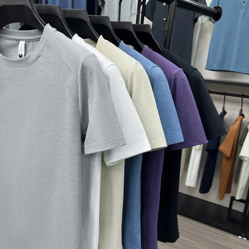 Quick-Dry T-Shirt with Laser Perforated & Mesh Panel Design, Crew Neck Short Sleeve, Breathable Antibacterial Cooling Casual