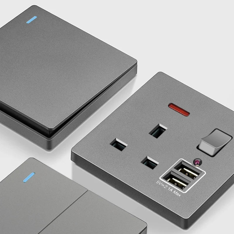 Grey UK USB Plug type c 18W Fast Charging Wall Socket, Universal 3.1A USB C socket, Water heater electrical light switch panel