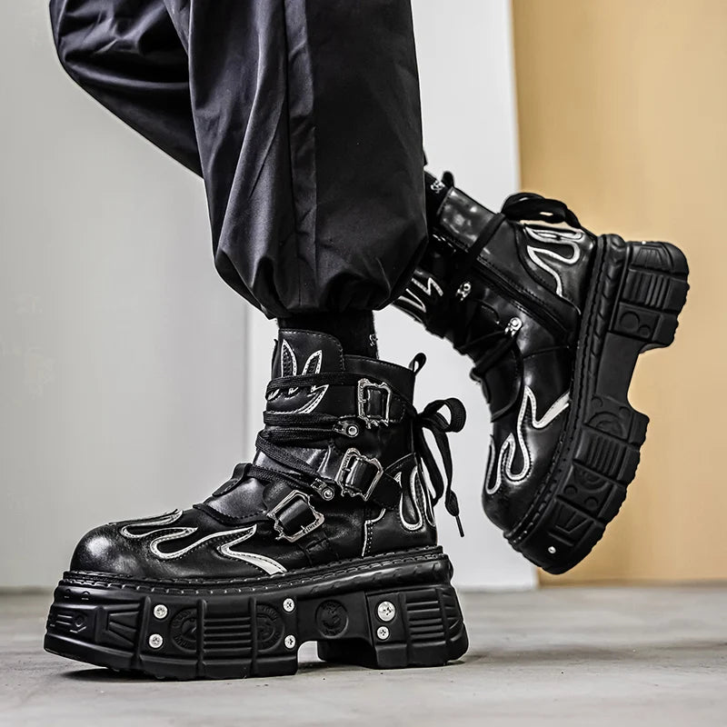 Men's Boots Four Seasons Thick-Soled High-Top Boots Fashion Joker Plus Size Tide Boots Anti-Slip Comfort Youth Casual Work Boots