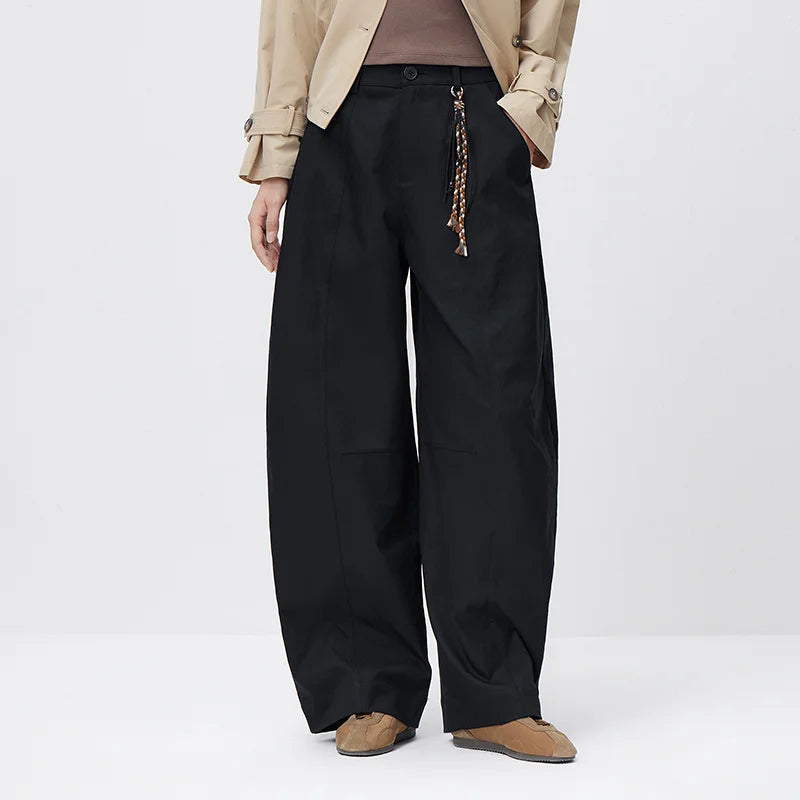 Semir Streetwear Pants Women 2026 Spring Seam Textured Half Elastic Waist Ornament Loose Curved Blade Casual Trousers