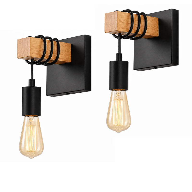 JOYINLED Vintage Wooden Wall Lamp 1/2PCS Rustic E27 Wall Sconce Indoor Lighting Fixture for Living Room Bedroom Stair Hallway