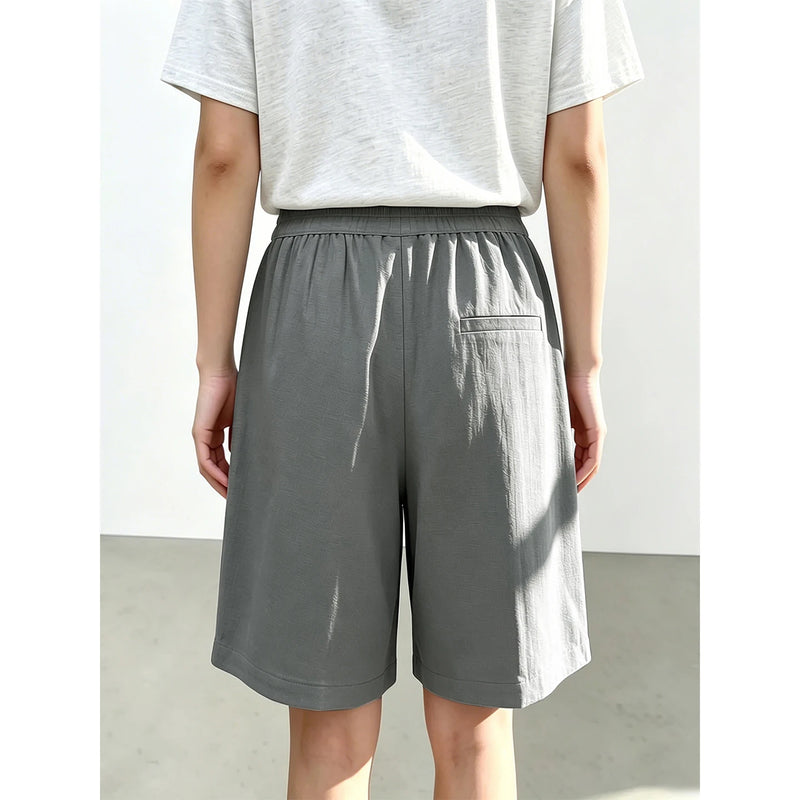 Amii Women’s Shorts 2026 Summer New Cutout Elastic Waist Wide Leg Pants Loose Simple Office Casual Women's Clothing 12622158
