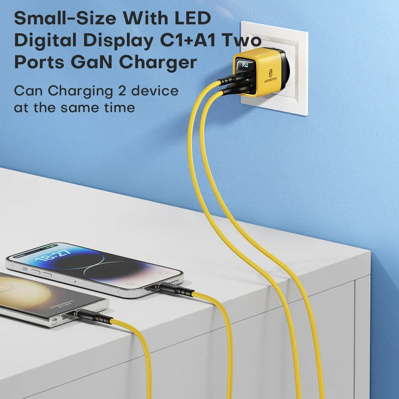 ASOMETECH GaN 35W សាកថ្មលឿនប្រភេទ C ឆ្នាំងសាក USB QC4.0 PD3.0 PPS 30W 25W ឆ្នាំងសាករហ័សសម្រាប់ iPhone 15 Pro Samsung S23 Xiaomi
