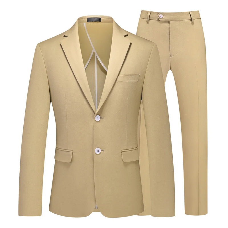 2026 Summer Green Men's Cotton-Linen Two-Piece Suit, Perfect for The Office, Parties, and Weddings. Available in Red,Yellow,Blue