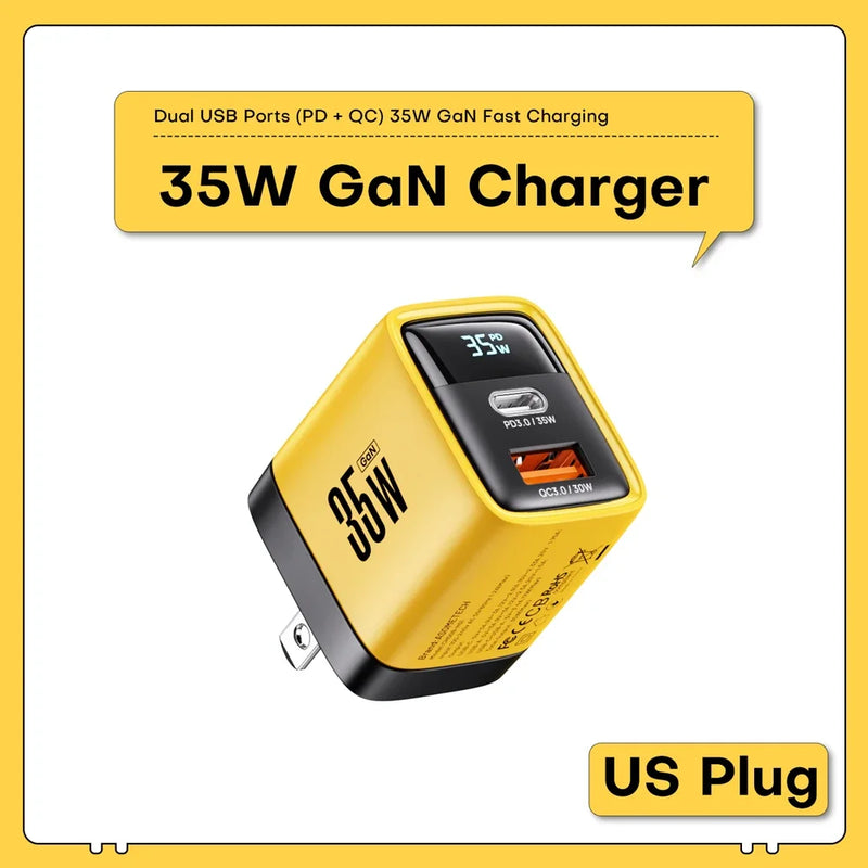 ASOMETECH GaN 35W សាកថ្មលឿនប្រភេទ C ឆ្នាំងសាក USB QC4.0 PD3.0 PPS 30W 25W ឆ្នាំងសាករហ័សសម្រាប់ iPhone 15 Pro Samsung S23 Xiaomi