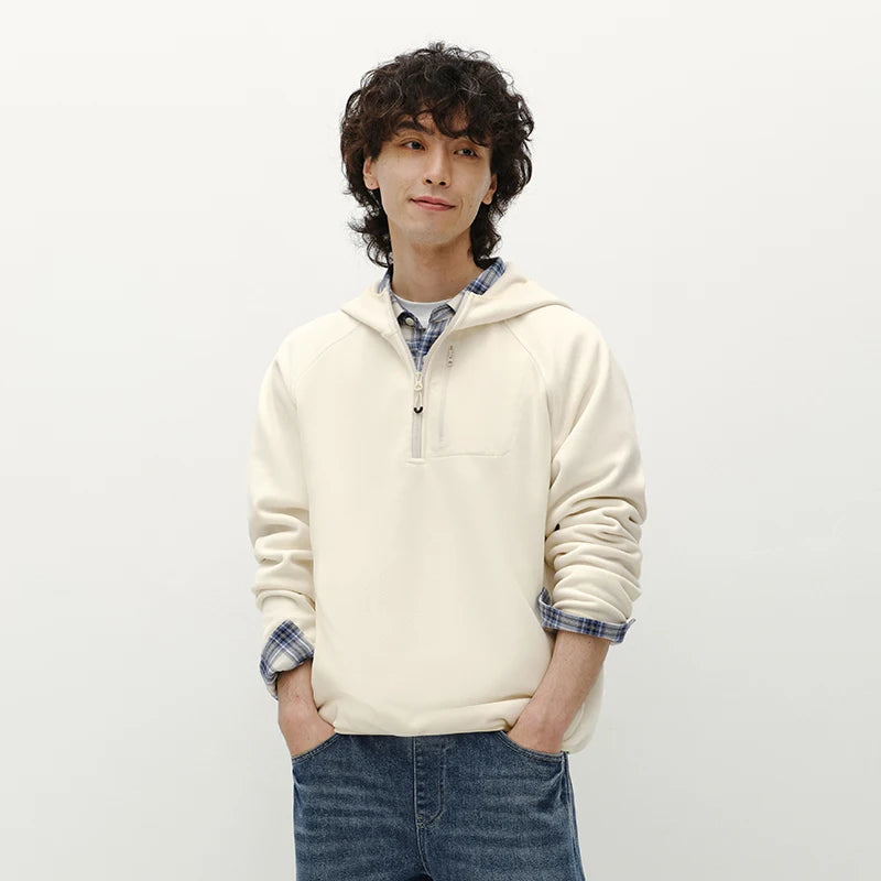Semir Men Hooded Hoodies Antistatic Polar Fleece Outdoor Panel Design Water Repellent Raglan Sleeve 2026 New Winter Daily Wear