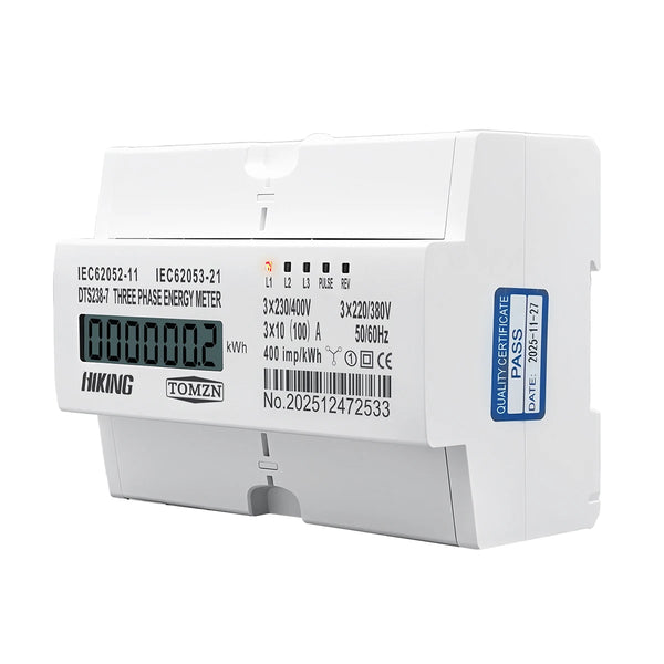 TOMZN DTS238-7 3 Phase Energy meter 3*230V 400V 10-100A 50Hz 60Hz 35mm DIN Rail kWh Measurement High-current 6+1