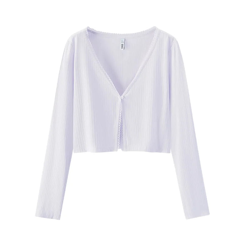 Semir Womens UV Jacket 2026 Short Style Lace V Neck Slim Cool Feeling Texture Casual Fashion