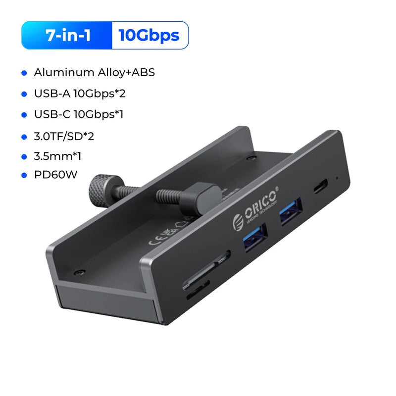 ORICO Aluminum 8 in 1 USB Clip Hub With Power Supply Suitable for High Speed 10GBPS Data Transmission on MAC OS PC