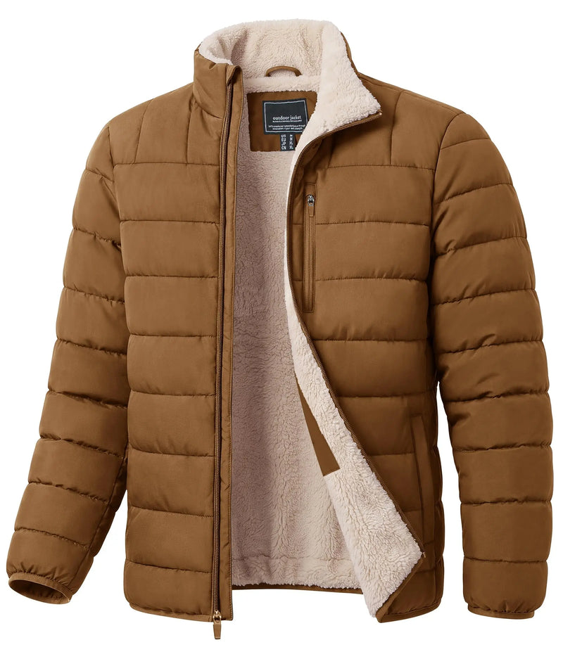 TACVASEN Puffer Jacket for Men Sherpa Lined Warm Winter Coat Insulated Water Resistant Windproof Casual Travel 4 Pockets Outwear