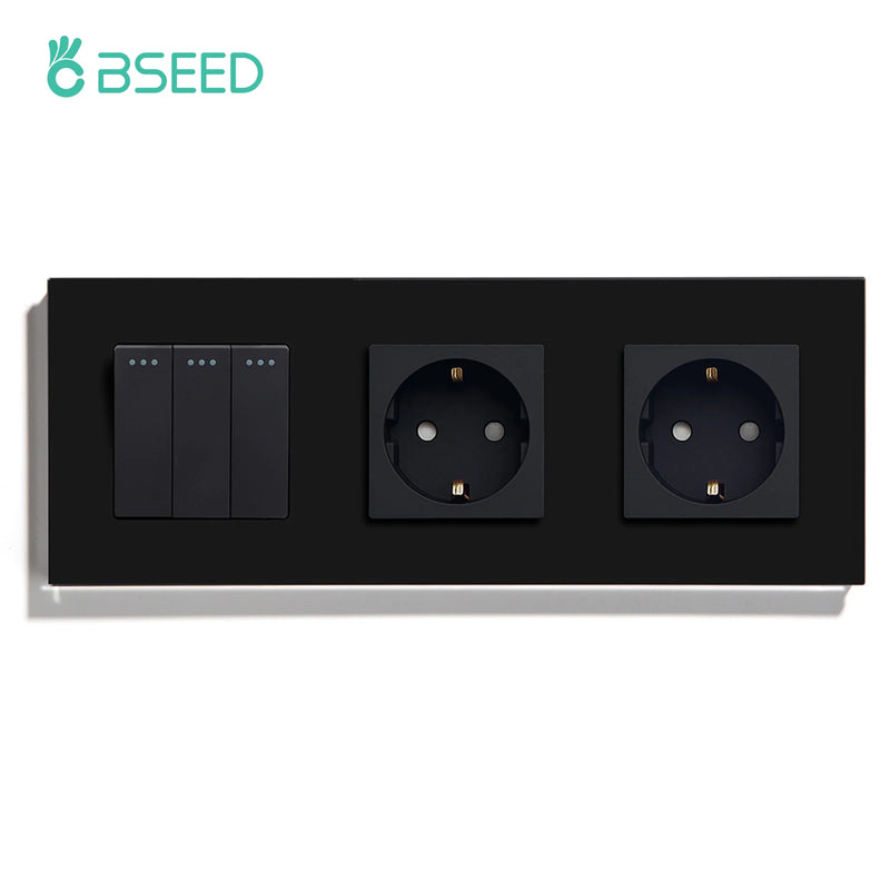 BSEED Mechanical Button Switch 1/2/3Gang 1Way Wall Power Socket USB Type-C Port Glass Frame Wall Switches Home Improvement