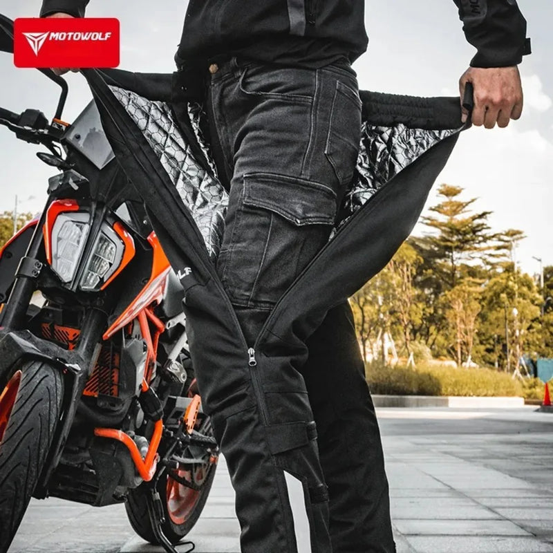 ខោម៉ូតូ Motowolf ខោខ្លីសម្រាប់ជិះម៉ូតូរដូវរងា ខោក្តៅសម្រាប់ជិះម៉ូតូ ការពារទឹក ការពារខ្យល់ ធ្វើពីក្រាហ្វីន ខោម៉ូតូ