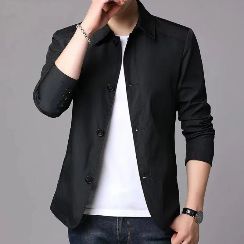 New Men's Jacket Business Casual Jacket Fashion Slim Coat Solid Color Trench Coat Single-Breasted Top