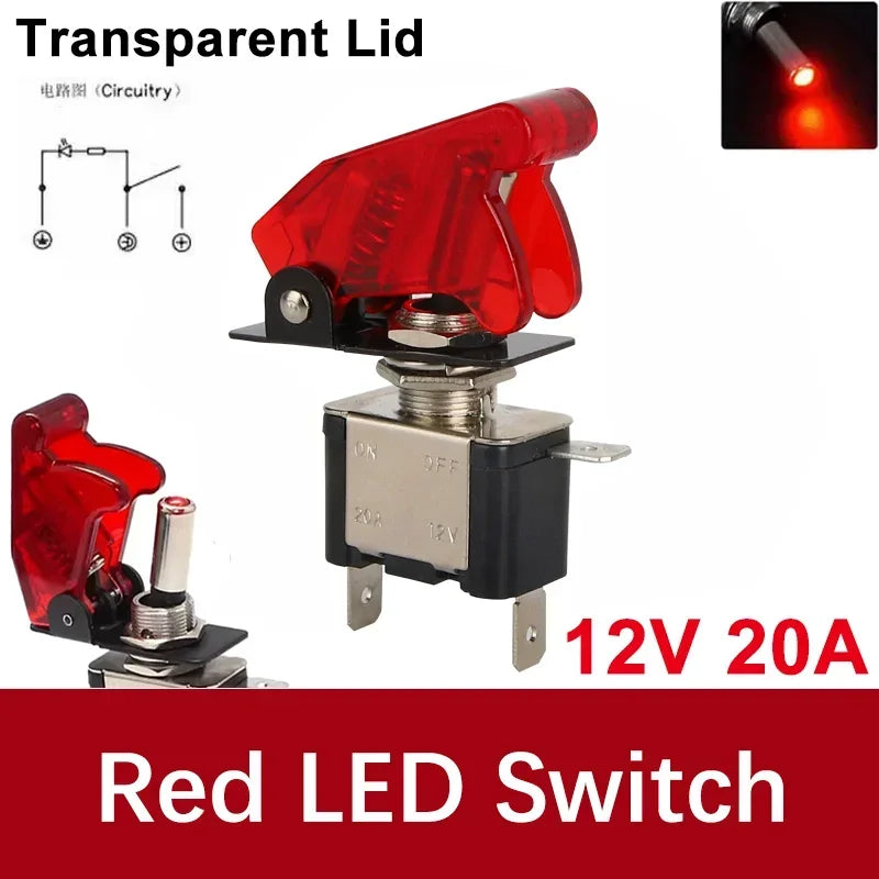 Auto Car Boat Truck Illuminated Led Toggle Switch With Safety Aircraft Flip Up Cover Guard 12V20A transparent