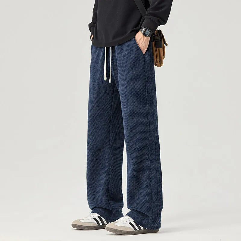 DUKEEN Men's Straight Leg Casual Pants 2025 New Textured Knit Wide Leg  Loose Fit Drawstring Trousers