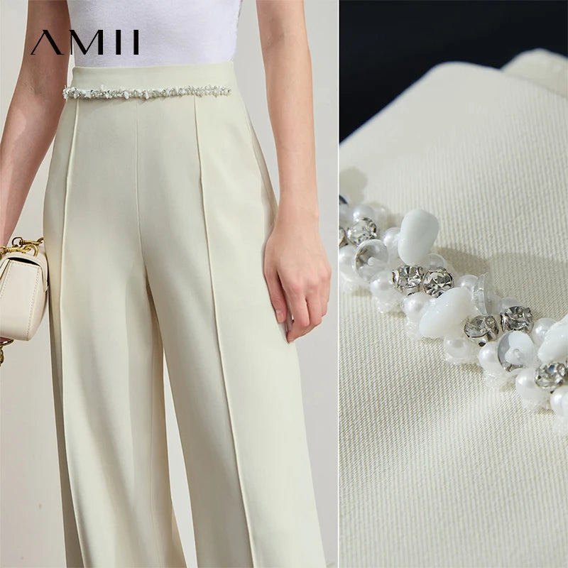 ខោវែង Amii Minimalist សម្រាប់នារី ចង្កេះខ្ពស់ ជើងធំទូលាយ ខោវែង ប្រឆាំងនឹងកាំរស្មីអ៊ុលត្រាវីយូឡេ តុបតែងលម្អដោយអង្កាំពេជ្រ 12542055