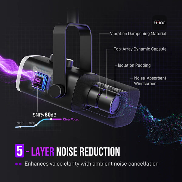 មីក្រូហ្វូនឌីណាមិក FIFINE USB/XLR ជាមួយការគ្រប់គ្រង RGB/រន្ធដោតកាស/បិទសំឡេង មីក្រូហ្វូនសម្រាប់ការថតហ្គេមកុំព្យូទ័រ ស្ទ្រីម AmpliGame-AM8