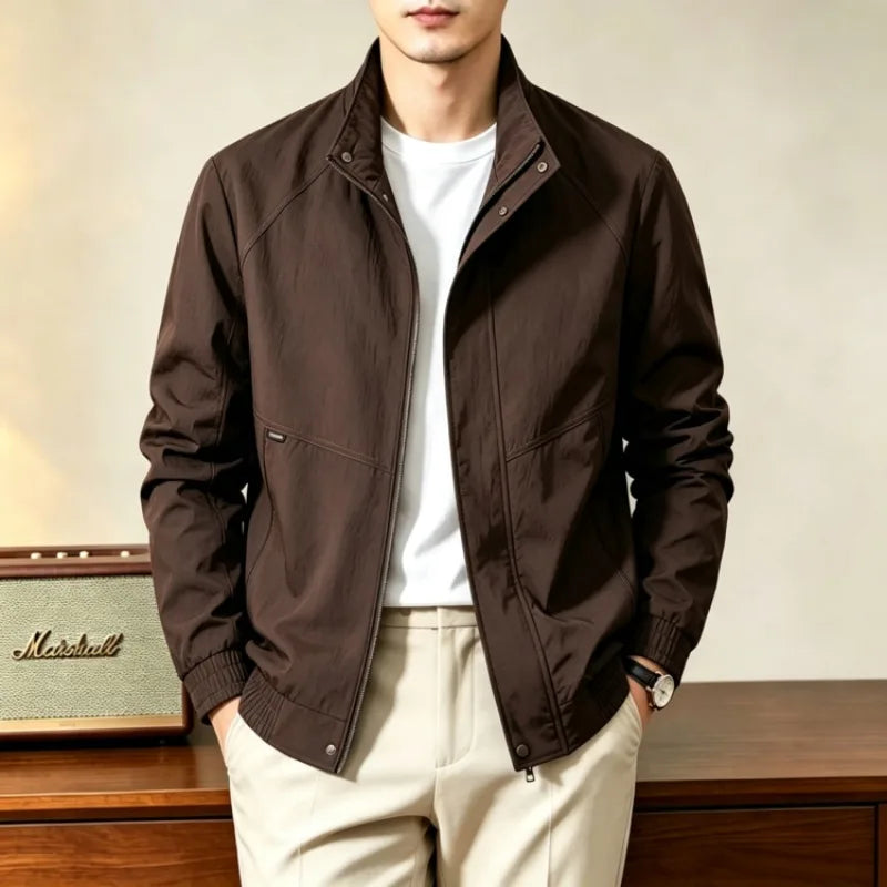 Men's Lightweight Stand Collar Zip Jacket Casual Business Outdoor Windbreaker