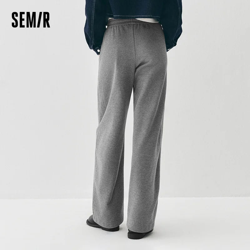 Semir Women Pants Fleece Lined Panelled Design Loose Fit Barrel Leg Elastic Waist Minimal Style Everyday Style 2026 Winter