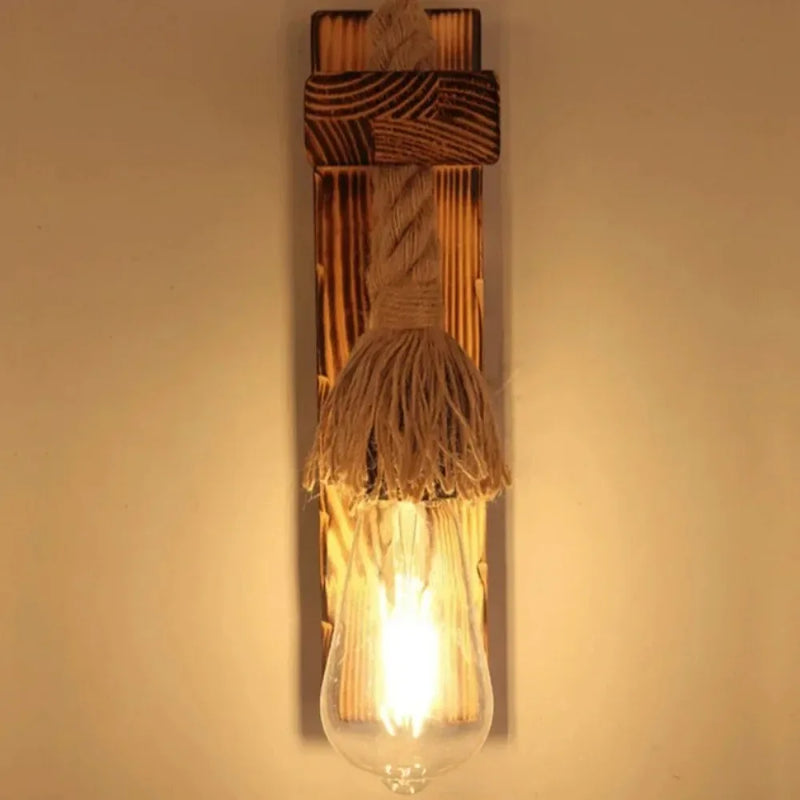 JOYINLED Vintage Country Single-head Pendant Light Wooden Hemp Rope Design Wall Lamp for Hallway Dining Room Bar Bedroom