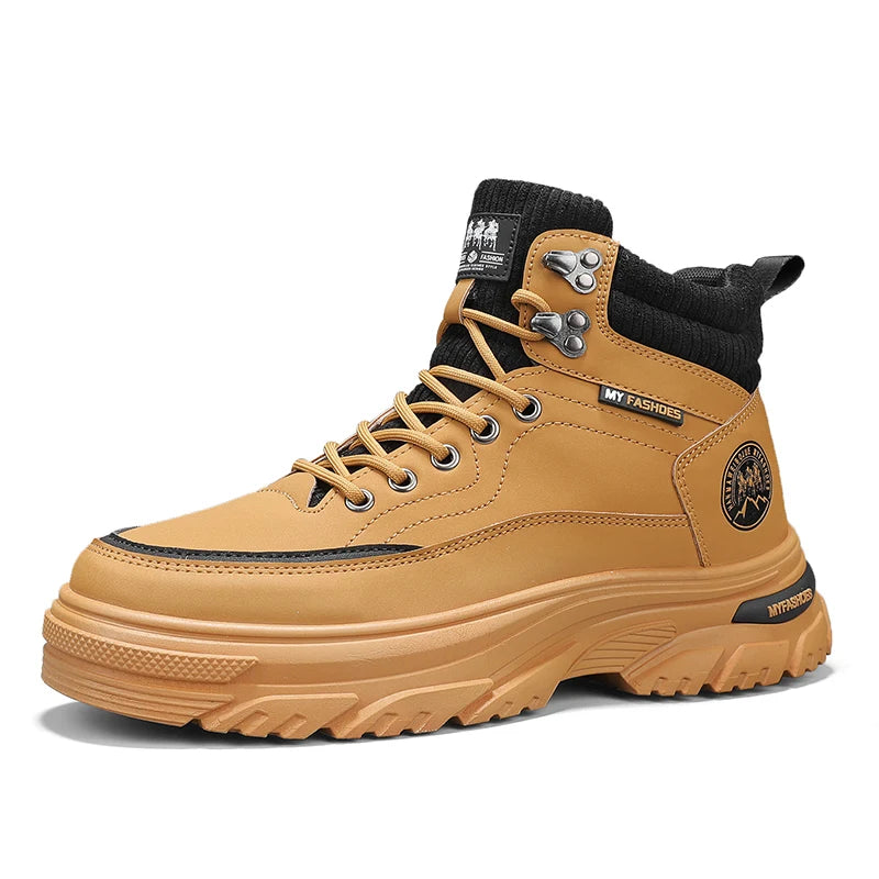 Mens High Top Boots 2025 Autumn New Fashion Workwear Work Short Boots Thick Sole Anti-friction Anti Slip Outdoor Hiking Sneakers