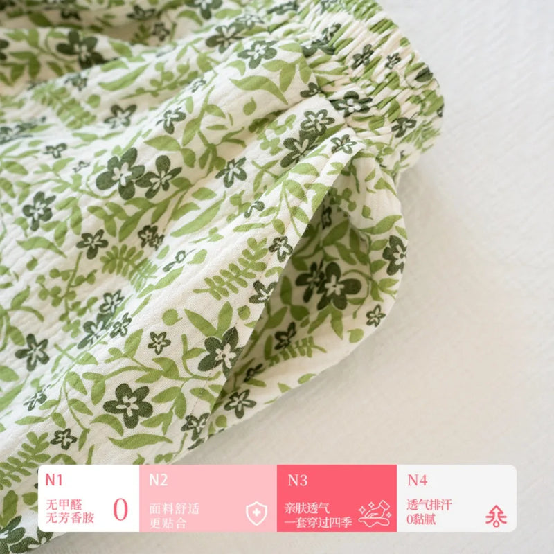 Thin Style Floral Print Pajamas Pants Sleepwear 100% Cotton Sleep Bottoms Comfort Pants Casual Summer Home Clothes Nightwear