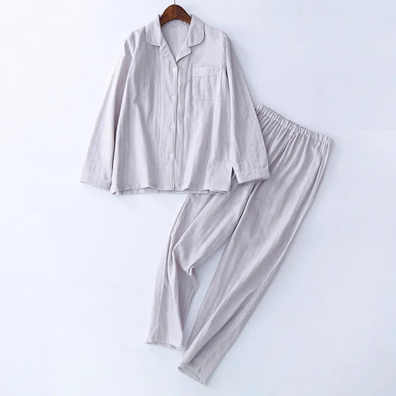 Autumn Spring Pajamas Set For Women Sleepwear Fashion Long Sleeve Lapel Neck Woman's Pijamas Winter 100% Cotton Home Clothes