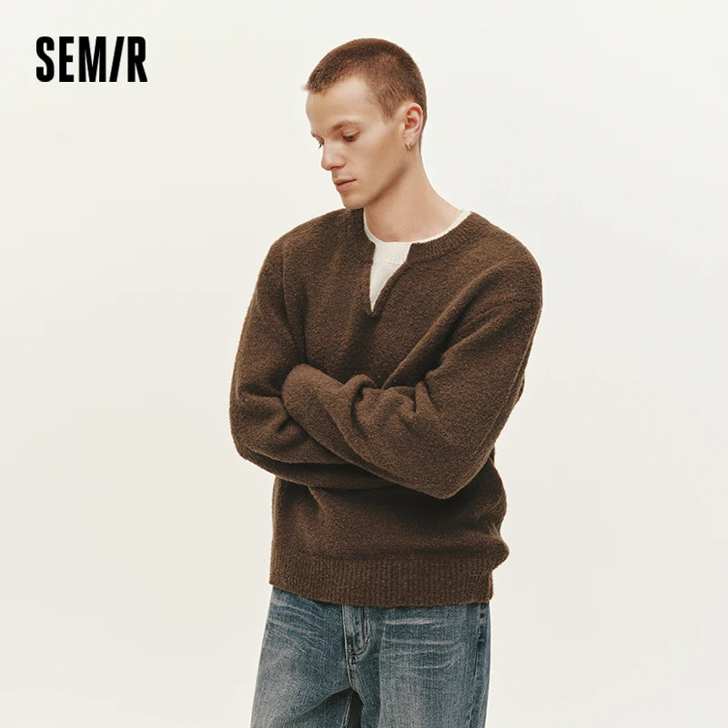 Semir Knitted Sweater Men Winter Fake Two-Piece V-Neck Wool Blend 2025 New Color Block Fashion Inner Wear Sweater Men'S Clothing