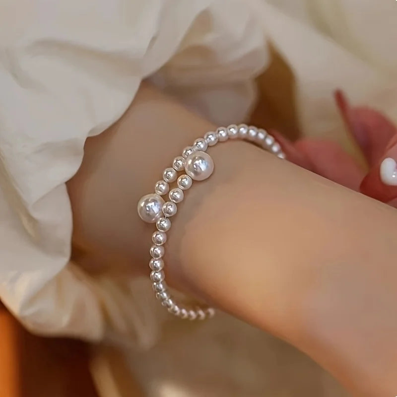 1pc of minimalist luxury adjustable opening faux Imitation Pearl bracelet, French-style elegant niche design Women's accessory