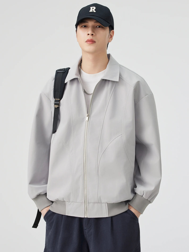 DUKEEN Men's Oversized Blouson Jacket with Shirt Collar Spring and Autumn Proofwind Proofwater Splicing Full-Zip Workwear Coats