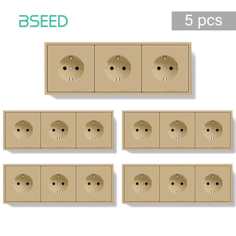 BSEED EU Standard 1/3/5 Pack Triple Wall Electrical Sockets Power Outlets Value Pack White Black Plastic Frame 16A