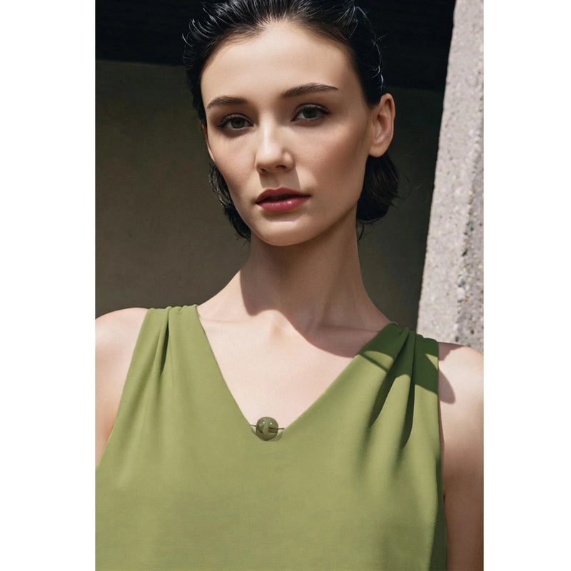 Amii Sleeveless Women's Dress 2026 Summer New Elegant Beaded V-Neck Pocket Loose Fit Solid Color Holiday Long Dresses 12642142