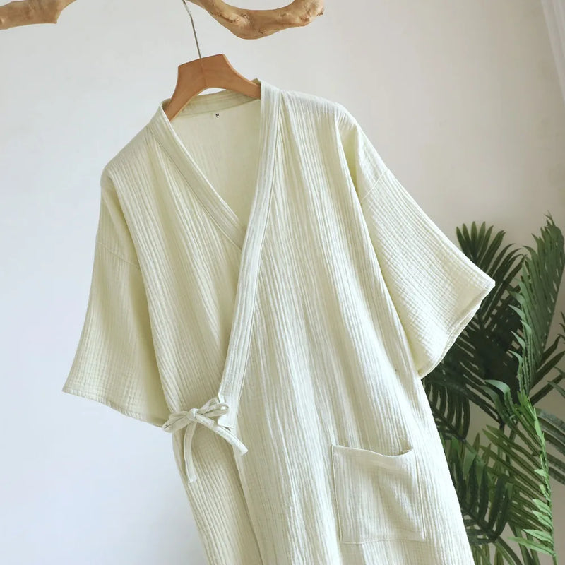 Kimono Bathrobe Female Robe Nightwear for Woman Pure Cotton Short Sleeve Home Clothing 2026 New Summer Women's Sleeping Robe