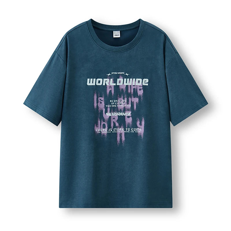 Semir Mens Tshirt 2026 Color Block Letter Knitted Loose Soft Crew Neck Light Batik Texture Casual Fashion