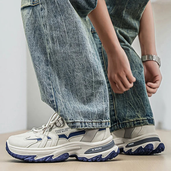 Chunky sneakers four seasons Men's thick-sole breathable casual outdoor running shoes fashion soft-sole anti-slip sports shoes