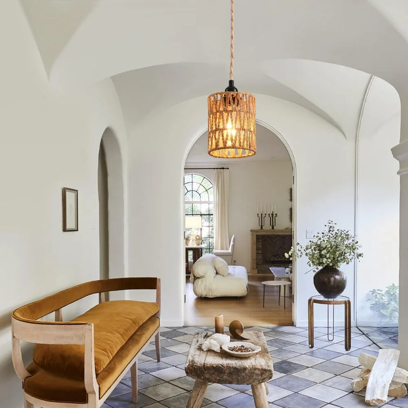 Boho Classic Ceiling Chandelier Lamp Rustic Pendant Light Plug in With Wire E27 for Bedside Restaurant Balcony Corridor Indoor