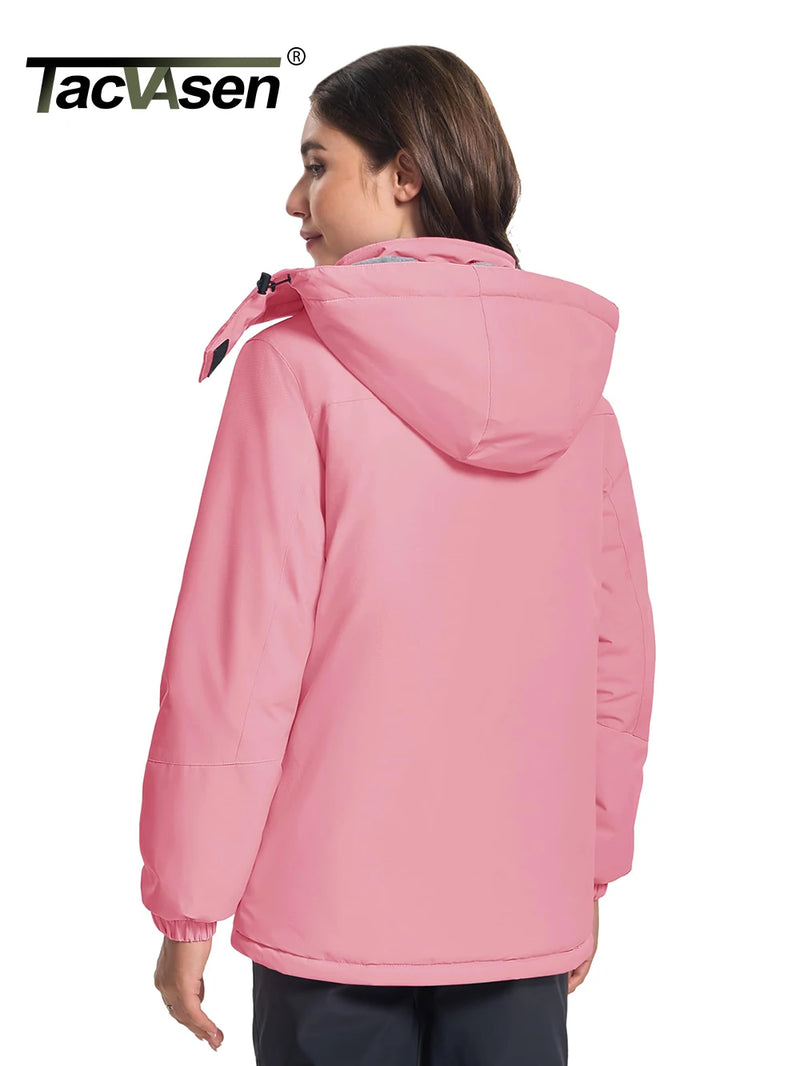 TACVASEN Womens Winter Thermal Jackets Warm Fleece Lined Waterproof Jacktes Snow Ski Hood Coat Mountain Snowboarding Windbreaker
