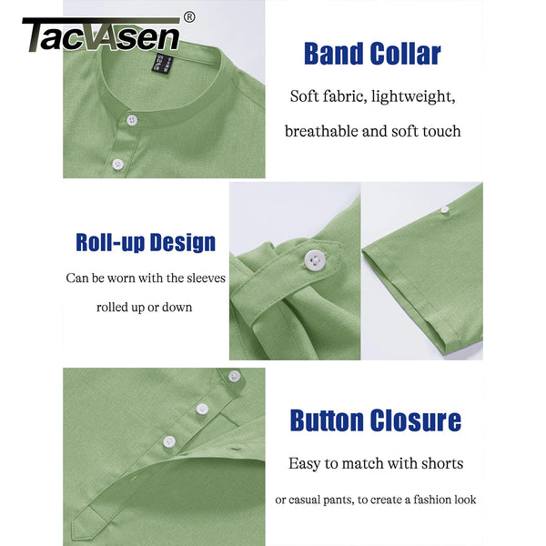 TACVASEN Mens Casual Henley Shirts Lightweight Hippie Summer Short Sleeve Beach Tops Banded Collar Button Tshirts Streetwear