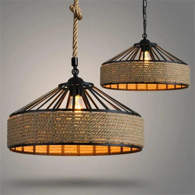 Vintage Nordic Industrial Chandelier Light Retro Iron Art Hemp Rope Hanging Lamp for Bar Cafe Restaurant Kitchen Island 30/40CM