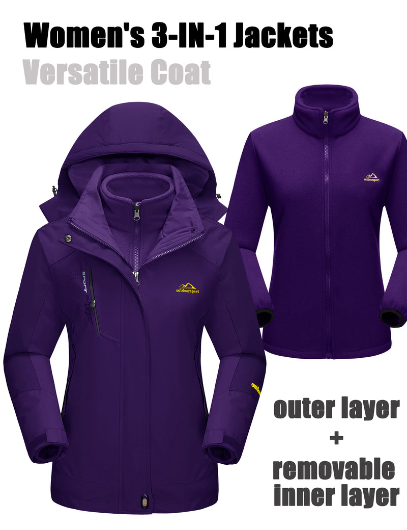 TACVASEN Women's Winter 3 in 1 Snow Parka Coats Waterproof Fleece Lined Ski Hiking Jackets Thermal Windproof Hooded Coats