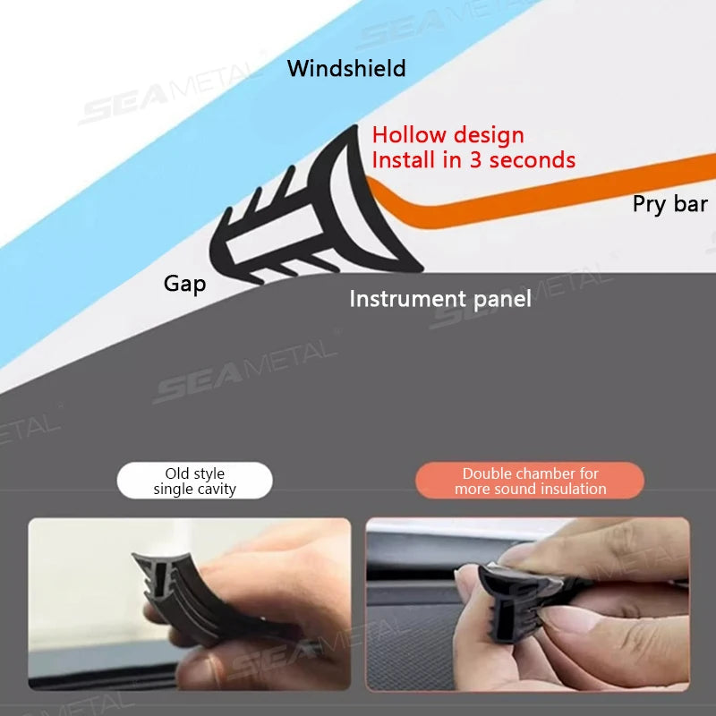 SEAMETAL 160CM Car Dashboard Seal Strip Upgrade Double Sided Car Sticker Rubber Seals Better Sound Insulation for Car Accessorie