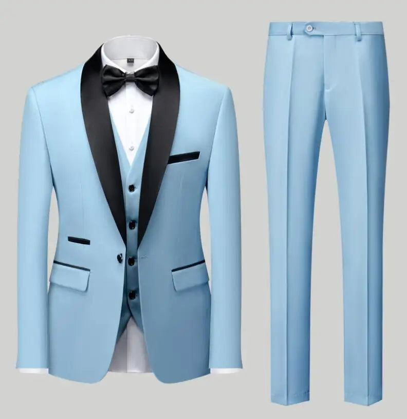Men's Blue Suit 3-Pieces, Business Wedding Terno Masculino, Fashion Slim Fit Costume Homme, Black Red Gray, Asian Size M-4XL 5XL