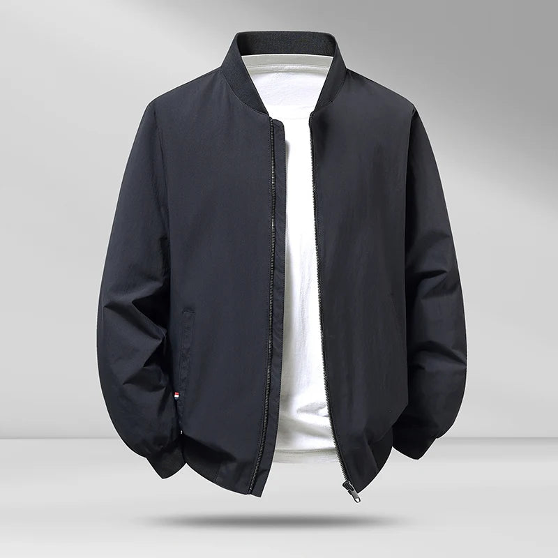 Men's Casual Bomber Jacket Stand Collar Zip Up Jacket Lightweight Anti-Wrinkle Solid Color Coat