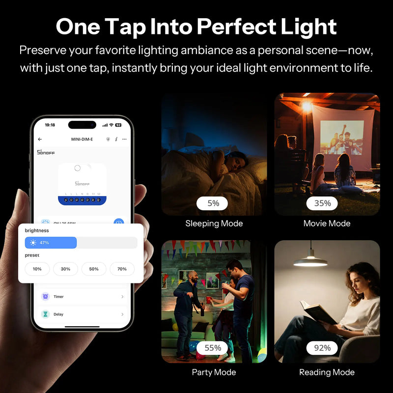SONOFF Orb-DIM Matter over Wi-Fi Smart Dimmer Switch MINI-DIM-E Smooth Dimming No Flicker Energy Monitor Voice Alexa Google Home